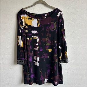 Cleo Black and Purple Graphic Tunic 3/4 Sleeve